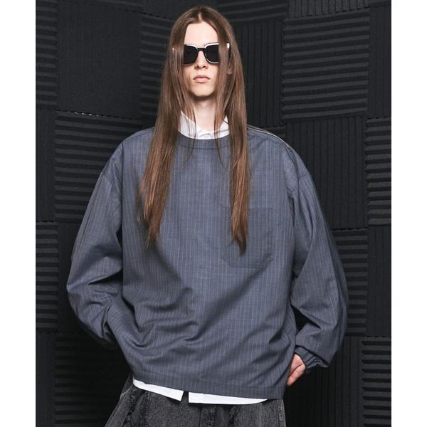 シャツ 「UNISEX」T/W Sheer Stripe Prime-Over Side Slit ...
