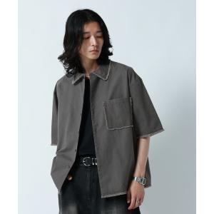 シャツ 半袖 CUT OFF DESIGN SHORT SHIRTS/裾ダメージ加工ショート丈シャツ メンズ