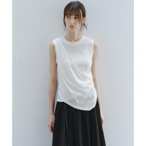 タンクトップ ノースリーブ 「tageechita」アシンメトリードレープリブノースリーブトップス レディース