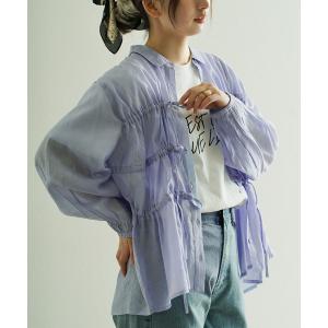 ブラウス シャツ ドロストリボン シアーブラウス...の商品画像