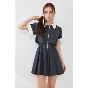 ワンピース 半袖 「再入荷」バストディティールフレアミニワンピース　夏服