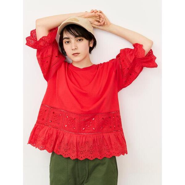 tシャツ 「汗染み防止」レース切替トップス レディース