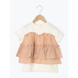 tシャツ シアーチェックドッキングTシャツ キッズ 子供服 女の子