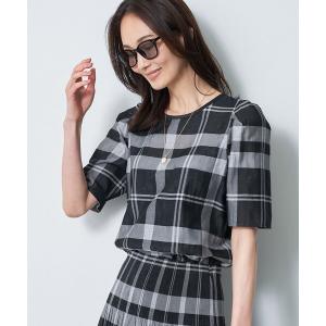 ブラウス シャツ 半袖 「セットアップ／手洗い可」チェック柄パフスリーブブラウス レディース