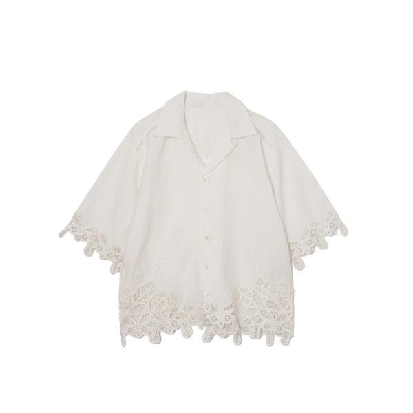 ブラウス シャツ 半袖 バテンレースオープンカラーシャツ UNISEX レディース メンズ