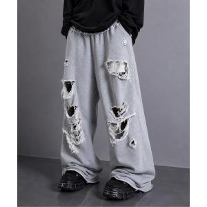 ワイドパンツ スウェットパンツ ジャージ 「Bls」 「ZM」「Bling Leads」ダメージ加工 スウェットパンツ(BL) メンズ レディース
