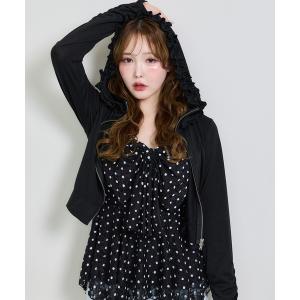 パーカー 冷感 「UVカット/接触冷感/防しわ加工」ロゴ刺しゅうフリルラメパーカー レディース
