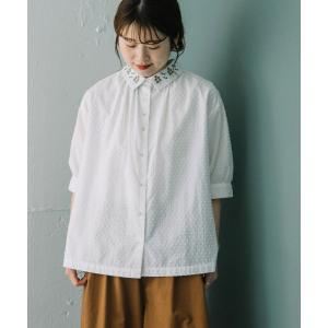 ブラウス シャツ 半袖 サークルツリー刺繍衿半袖ブラウス レディース