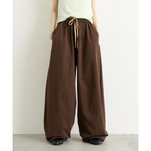 ワイドパンツ パンツ 「3サイズ展開/ウエスト配色」裾ドロストバレルイージーパンツ レディース