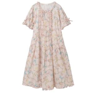 ワンピース 半袖 ロココリボンプリントミディワンピース
