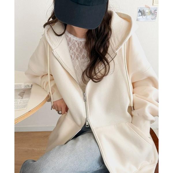 「Java」 ジップアップパーカー MEDIUM アイボリー レディース