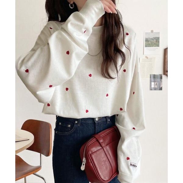 「Java」 長袖カットソー LARGE ホワイト×レッド レディース
