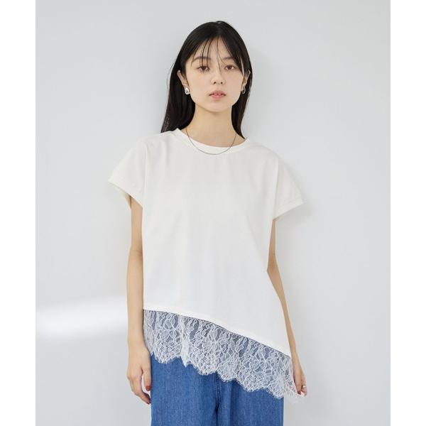 tシャツ 半袖 「Idnes/イドネス」 レイヤードデザイン アシンメトリーレースTシャツ レディー...