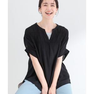 ブラウス シャツ 半袖 「ひんやり/UV」お袖の長さが調整出来る シャーリングスキッパーブラウス レディース