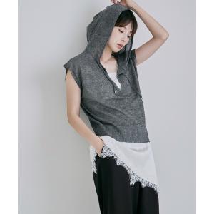 ニット セーター MIXニットノースリフーディー レディース