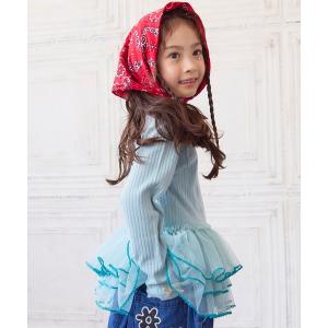 tシャツ チュールフリル長袖トップス キッズ 子供服 男の子 女の子
