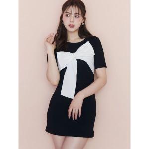 ワンピース 半袖 BIGリボンミニニットワンピース
