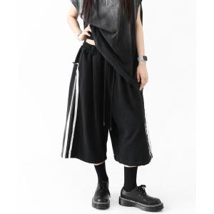 ハーフパンツ ワイドパンツ ジーンズ 「BEST ITEM 夏Ver.」デニム切り替え サイドライン ワイドハーフパンツ（ユニセックス）