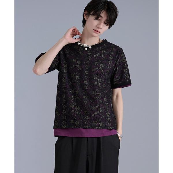 tシャツ ラメプリントレースレイヤードTシャツ メンズ レディース
