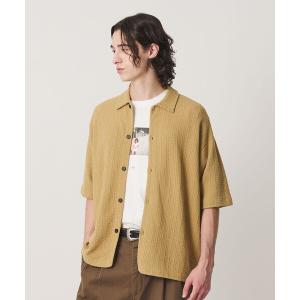 シャツ 半袖 ブークレ ツイードライク ニット シャツ ウォッシャブル メンズ