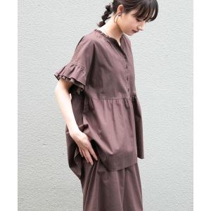 ブラウス シャツ 夏 半袖 袖フリルスキッパーブラウス レディース