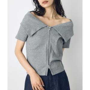 tシャツ 半袖 「接触冷感」ひんやり♪ダブルジップオフショルダートップス　春服　夏服　秋服　フルジップ レディース