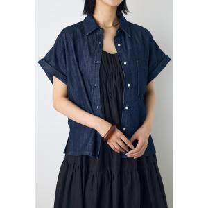 ブラウス シャツ 半袖 「セットアップ対応」「身長/骨格別着用画像あり」ライトオンスデニムロールアップシャツ　半袖　春服　夏服　秋服 レディース