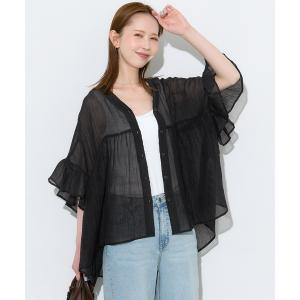ブラウス シャツ 夏 袖フリルシアーブラウス レディース