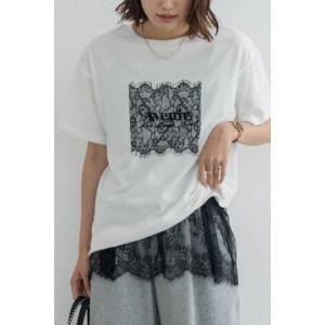 tシャツ 半袖 レースデザインロゴTシャツ レディース