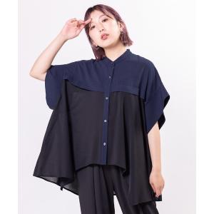 ブラウス シャツ バイカラーイレギュラーヘムブラウス レディース