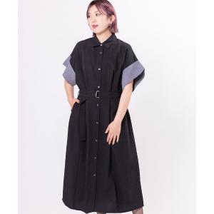 ワンピース 配色スリーブシャツワンピース