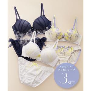 ブラジャー ショーツセット 「選べる3タイプ/3点セット」中身が見える福袋　A65〜E75サイズ　ぷるるん谷間のノンワイヤーブラ＆ショーツ