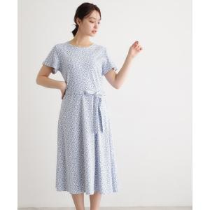 ワンピース 半袖 「接触冷感／洗える」スウィート アリッサム柄スムースワンピース