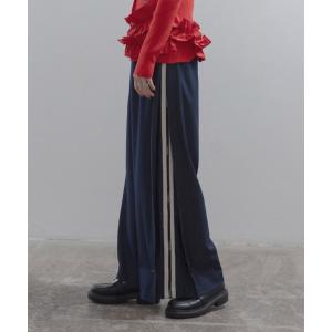 ワイドパンツ ジーンズ デニム デニムパンツ サイドラインタックパンツ レディース