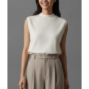 tシャツ ハイネック　ノースリーブニット　シンプル ミニマル レイヤードベスト レディース