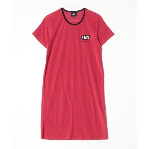 「STUSSY」 ワンポイント半袖ワンピース M レッド レディース