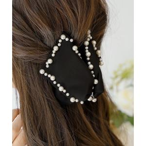 ヘアクリップ サテン リボン デコレーションパール バンス le reve vaniller