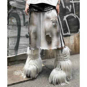 ワイドパンツ スウェットパンツ ジャージ 「DEVIL KIM」BURN DAMAGE SWEAT SHORTS / 「デビルキム」ダメージハーフスウェットパンツ「着用動画あり」
