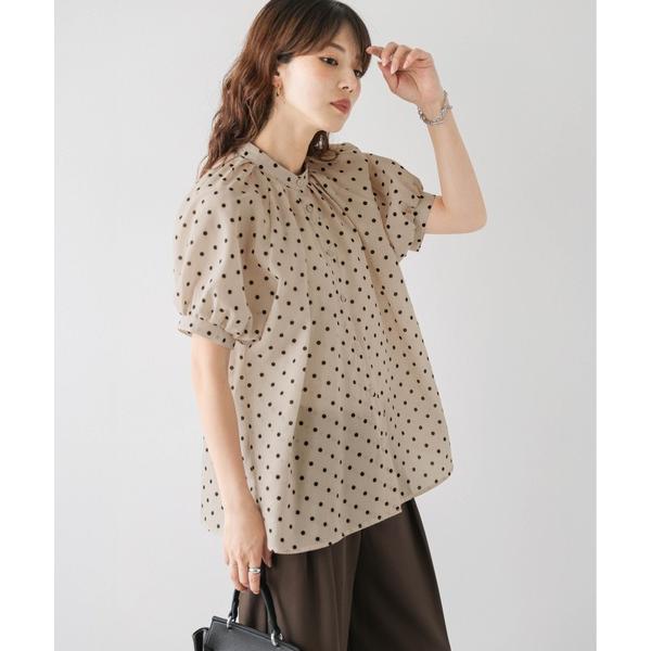 ブラウス シャツ 夏 半袖 ドット柄パフスリーブブラウス レディース