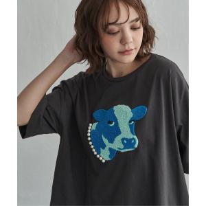 tシャツ 半袖 パールネックレス ウシ サガラ刺繍Tシャツ レディース