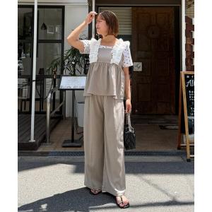 オールインワン 「SAPON」「接触冷感」フリルビスチェ×タックパンツセットアップ レディース