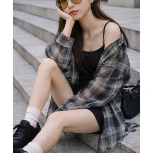 ブラウス シャツ 「Bls」 「ZL」「Bling Leads」シースルーチェックシャツ(BL) レディース