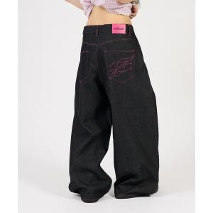 ワイドパンツ ジーンズ バイカラーパッチカーブパンツ メンズ レディース