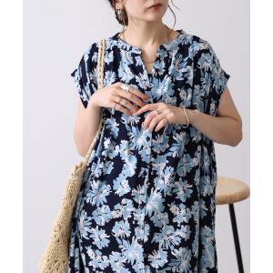 ワンピース 夏 接触冷感レーヨンプリントギャザーワンピース　ノースリーブ