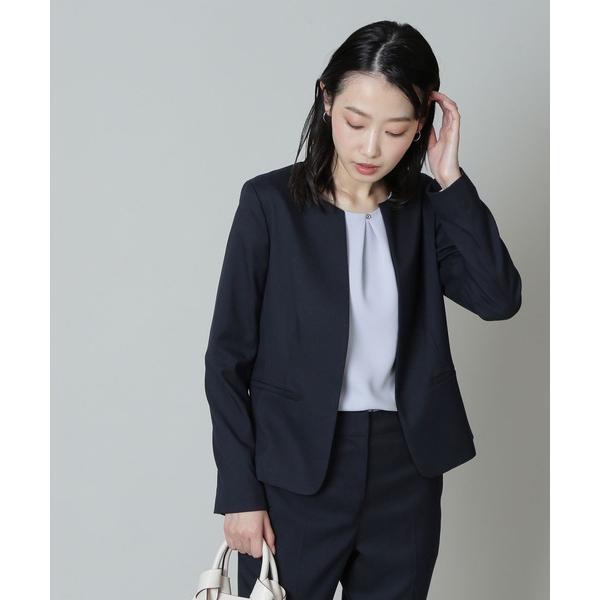 「NATURAL BEAUTY BASIC」 ノーカラージャケット SMALL ネイビー レディース