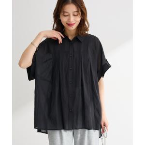 ブラウス シャツ 半袖 タック入りオーバーサイズシャツ レディース