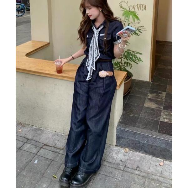 セットアップ シャツ × ワイドパンツ デニムセットアップ レディース