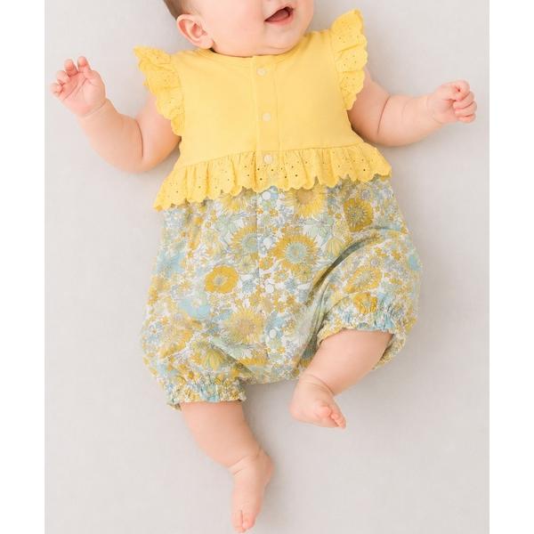 ベビー服 ロンパース 切り替え花柄2WAYオール