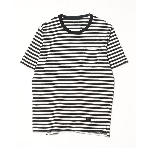 「INHERIT」 ボーダー柄半袖Tシャツ M ホワイト メンズ