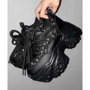 スニーカー 「 +10.5cm盛れ 」スパンコールレースアップ厚底スニーカー ／ +10.5cm spangle  lace-up platform sneakers レディース